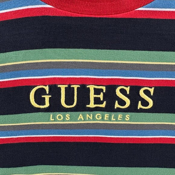GUESS Los Angeles Striped Tee Men Medium Multi Color Striped Vintage Retro Y2K - Picture 4 of 7